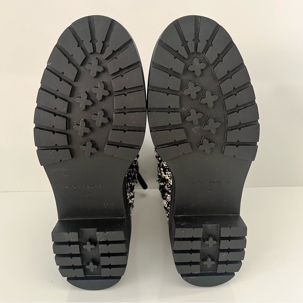 Tory Burch 50mm Tweed Lug Sole Combat Boots in Black/Multi - Picture 13 of 13